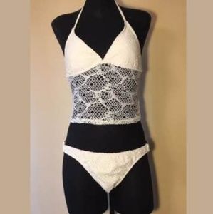 Vintage knit bikini swimwear string tie crochet